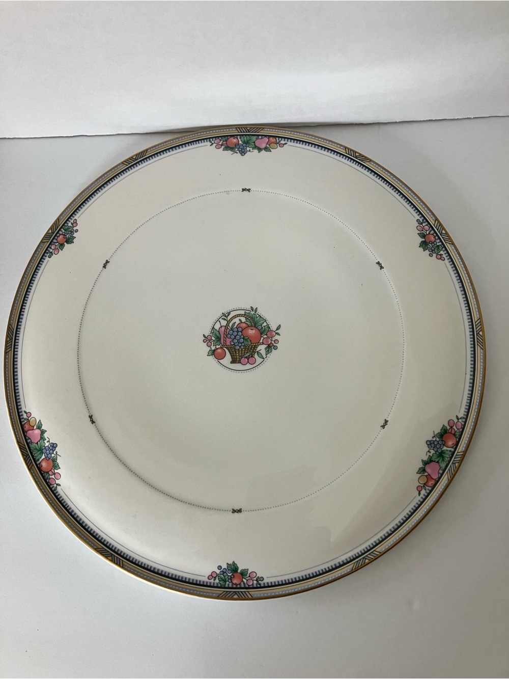 Cream Dinner Plate with Pink Fruit Motif and Gold Trim